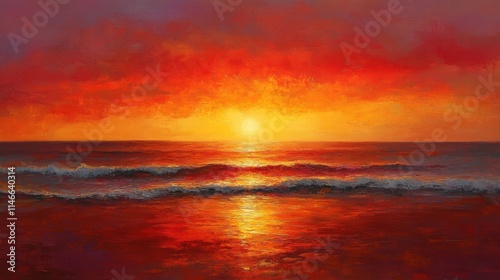 fiery sunset over ocean waves