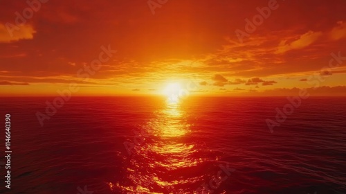 fiery sunset over calm ocean