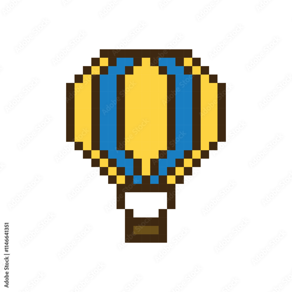 Fototapeta premium Pixel art balloon hand drawn illustration. Yellow blue balloon. Vector illustration.