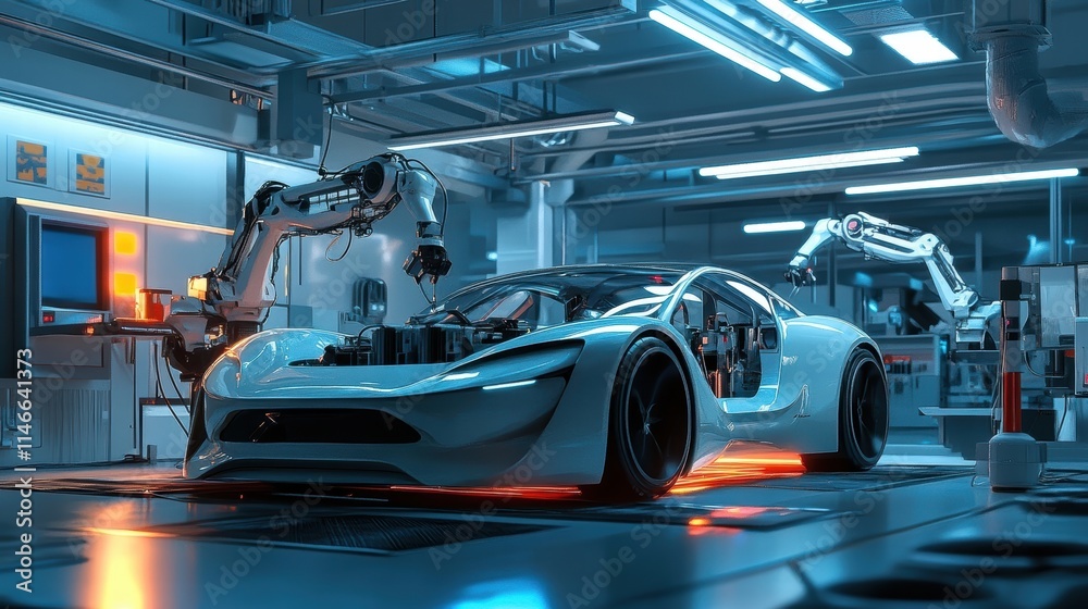 futuristic car assembly line with robotic automation futuristic car assembly line with robotic automation
