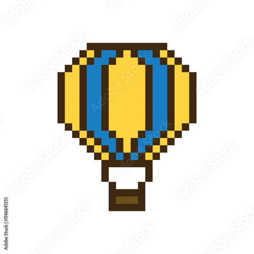 Pixel art balloon hand drawn illustration. Yellow blue balloon. Vector illustration.