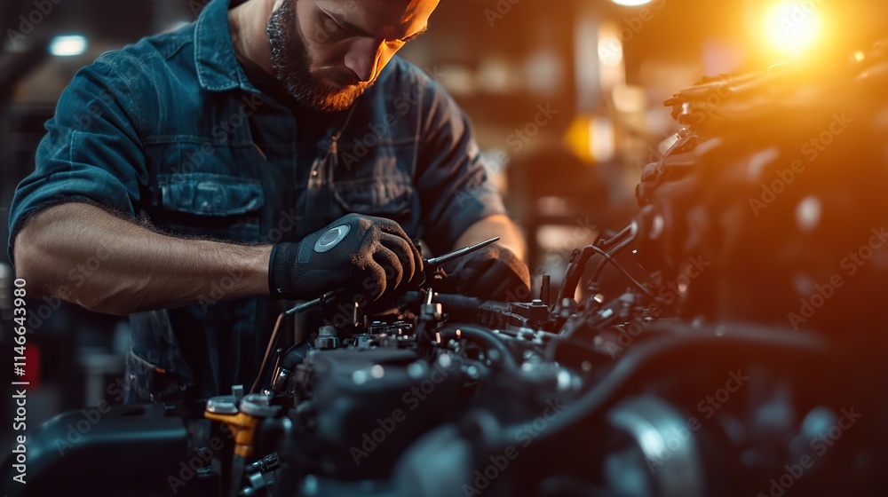 A mechanic working on engine diagnostics to repair and optimize performance. A mechanic working on engine diagnostics to repair and optimize performance.
