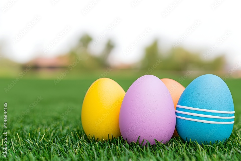 A close-up view of a colorful Easter egg on lush green grass, highlighted by sunny weather, conveying the theme of Easter celebrations and egg hunting, with room for text. A close-up view of a colorful Easter egg on lush green grass, highlighted by sunny weather, conveying the theme of Easter celebrations and egg hunting, with room for text.