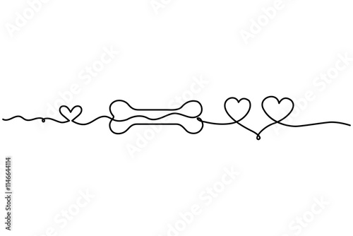 Continuous single line drawing of dog bone vector illustration of minimalist design