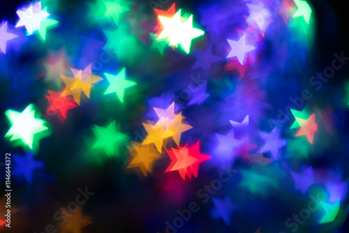 Colorful Star-Shaped Bokeh Lighting, Joyful Celebrations and Festive Atmosphere