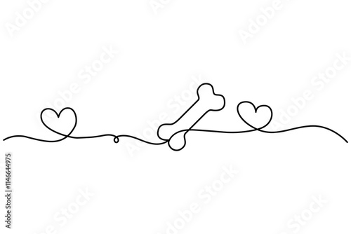 Continuous single line drawing of dog bone vector illustration of minimalist design