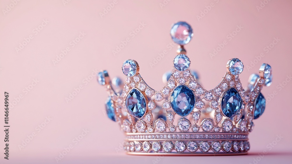Rose gold crown adorned with blue gems. Rose gold crown adorned with blue gems.