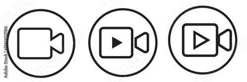 Vector icon of a video camera, representing media, recording, and film themes. Simple black and white design. Editable stroke.