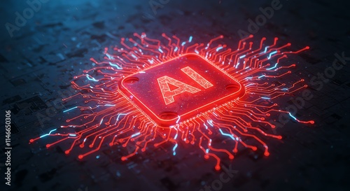Glowing AI chip, digital technology concept.  Abstract futuristic image perfect for tech, innovation, and artificial intelligence themes.