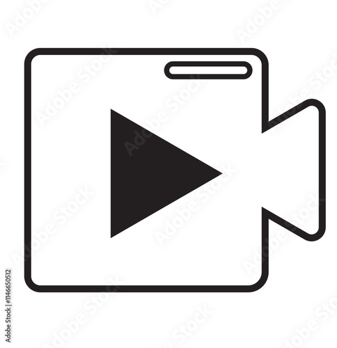 Vector icon of a video camera, representing media, recording, and film themes. Simple black and white design. Editable stroke.