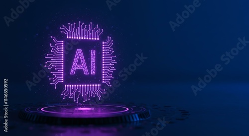 Glowing AI symbol on a dark background.  Digital technology, artificial intelligence concept.  Perfect for tech related projects.