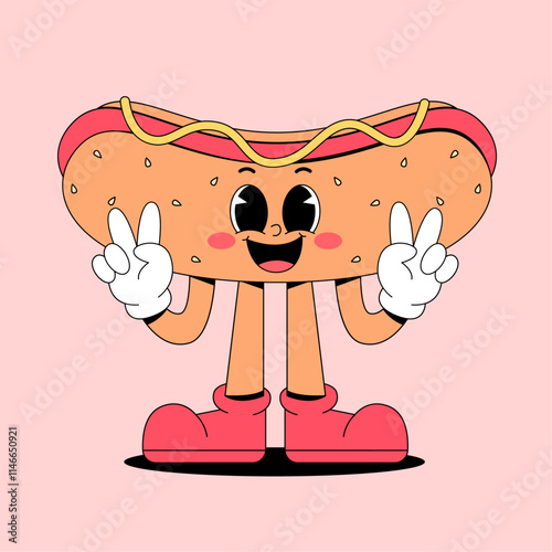Retro cartoon hot dog mascot