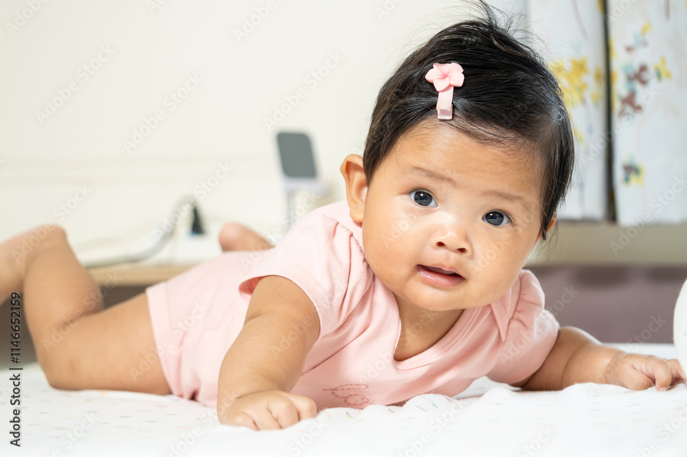 Adorable newborn baby girl home setting portrait cozy atmosphere close-up asian charm Adorable newborn baby girl home setting portrait cozy atmosphere close-up asian charm