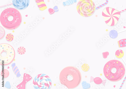 Pastel candy and doughnut background