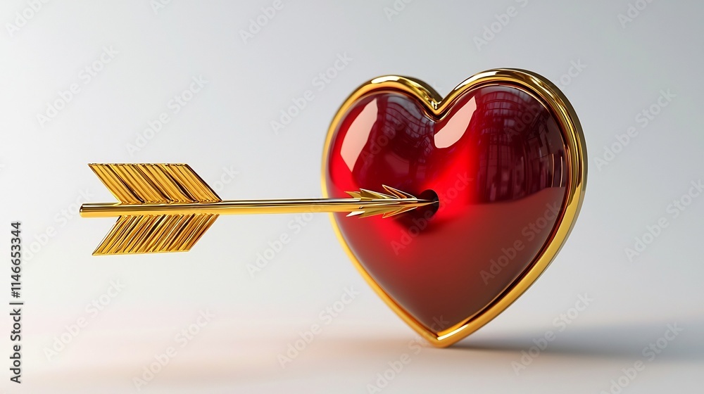 Sleek Golden Cupid's Arrow Piercing Minimalist Red Heart Icon Sleek Golden Cupid's Arrow Piercing Minimalist Red Heart Icon