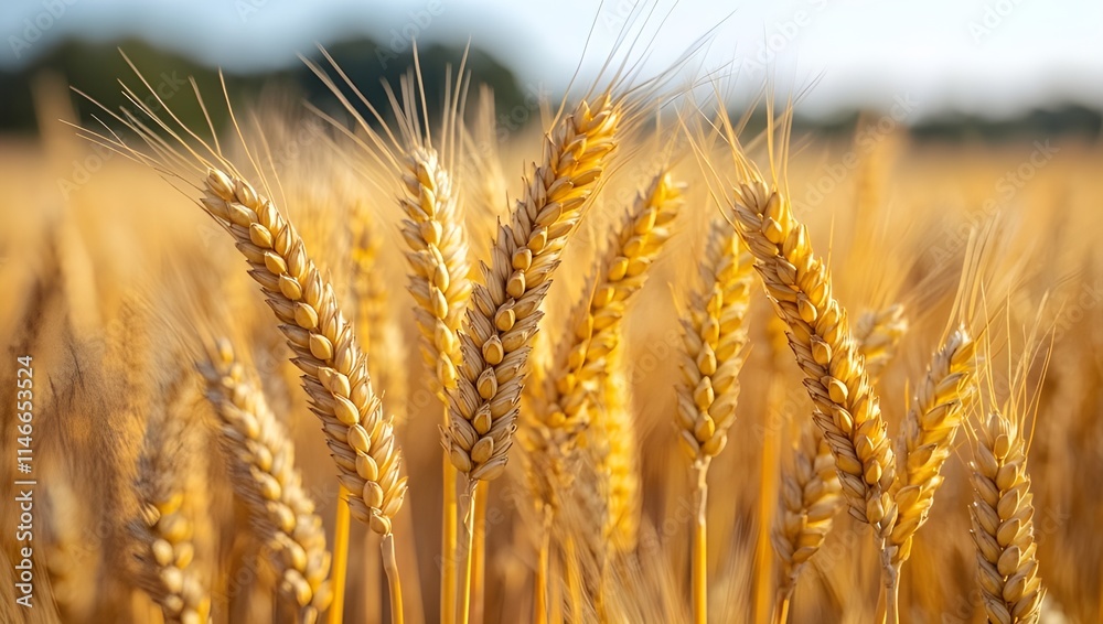 Obraz premium golden wheat field - closeup of wheat ear waving lightly in the wind