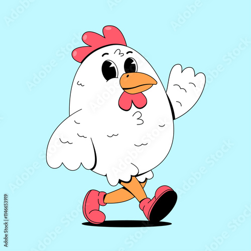 Walking chicken cartoon mascot