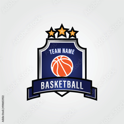 modern basketball team logo mockup template with stars
