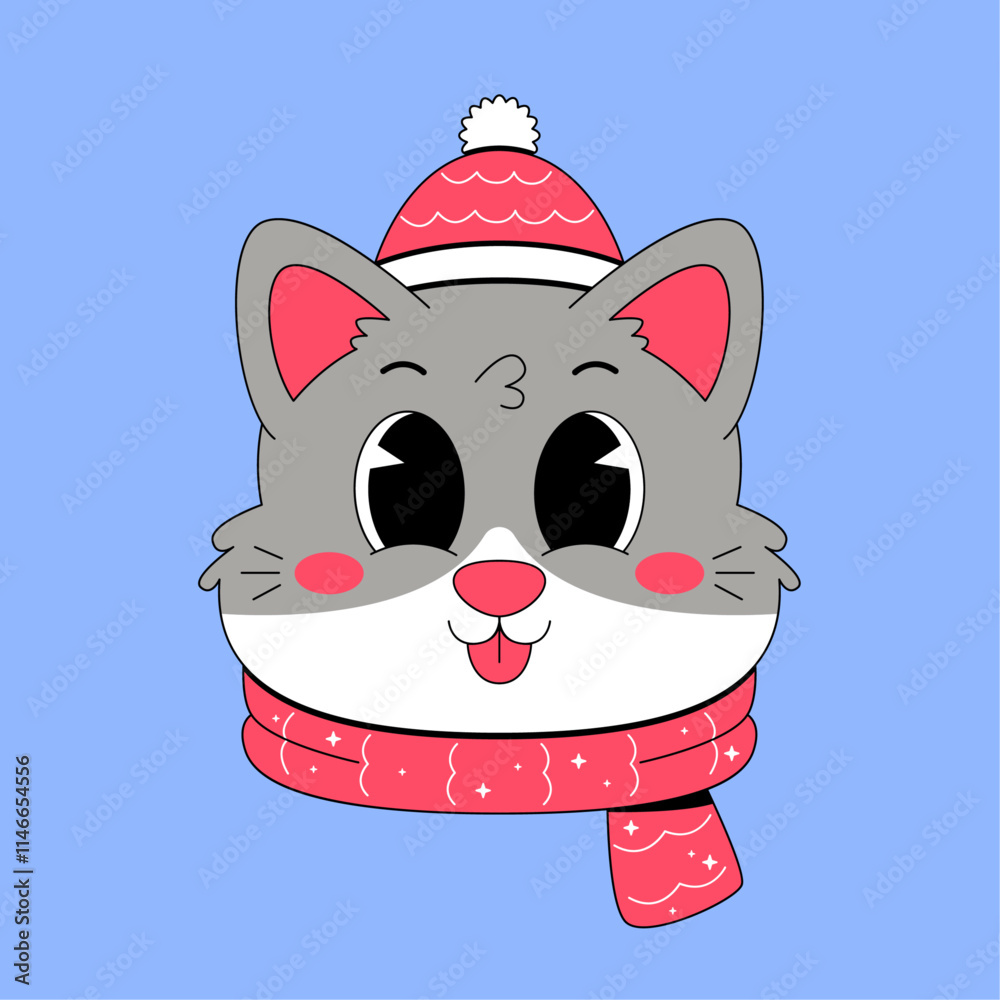 Cute cat with christmas hat and scarf Cute cat with christmas hat and scarf