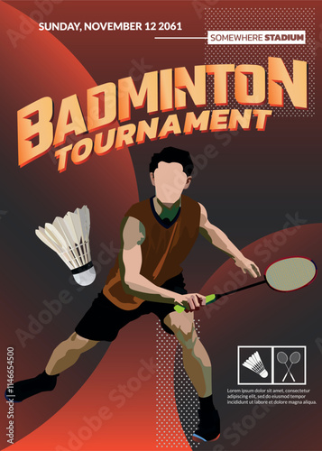 Tennis Tournament, badminton player with shuttlecock brown  sport poster 02