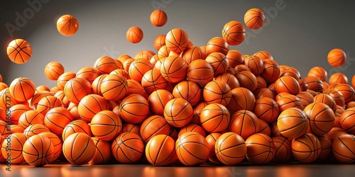 A Mountain of Basketballs With Some Rolling Down the Side, All of Which Are Perfectly Aligned photo