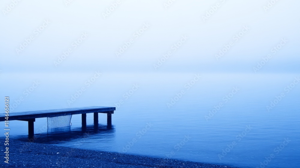 Serene Misty Morning at a Lake with a Wooden Dock Serene Misty Morning at a Lake with a Wooden Dock