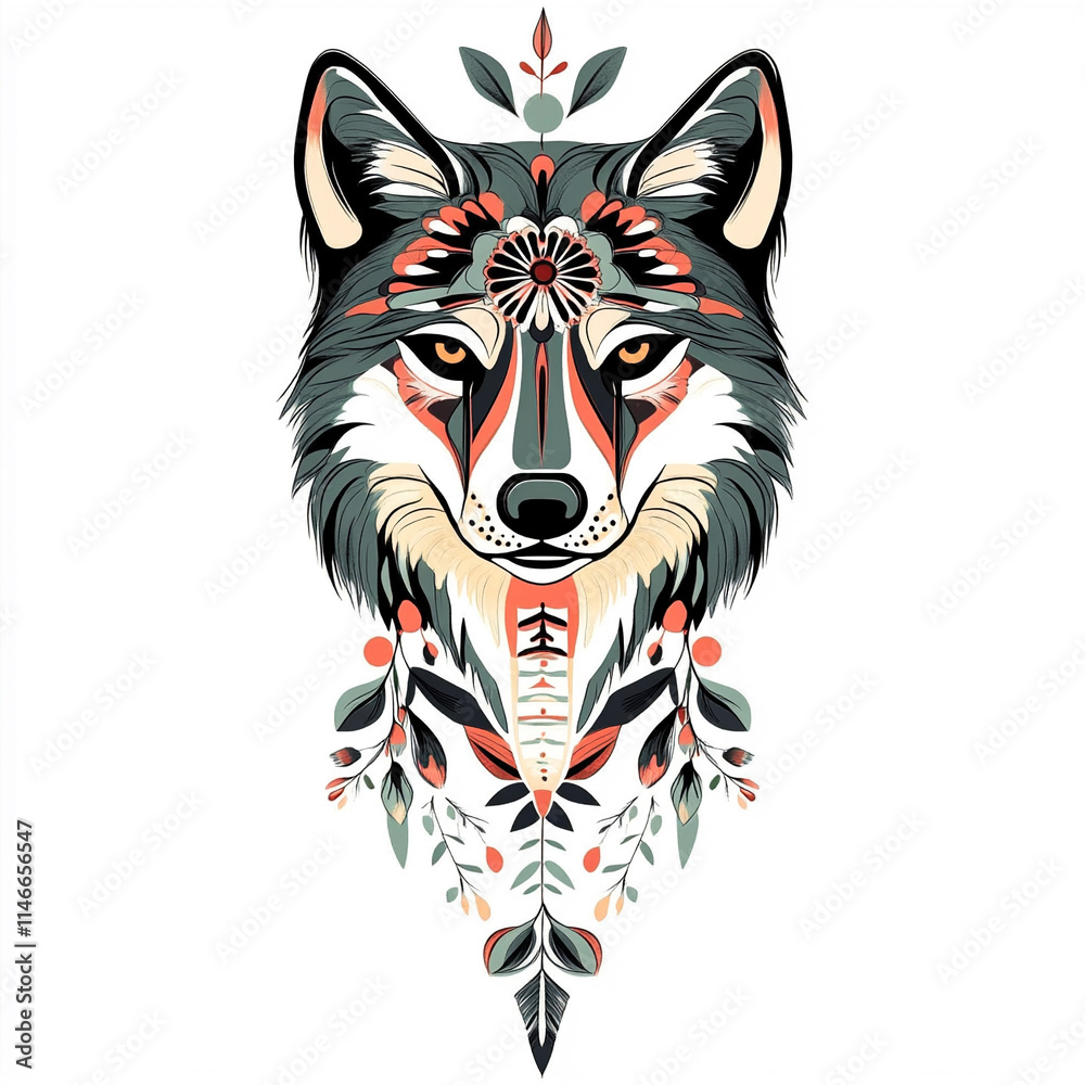 Fototapeta premium Tribal Wolf tattoo flash illustration