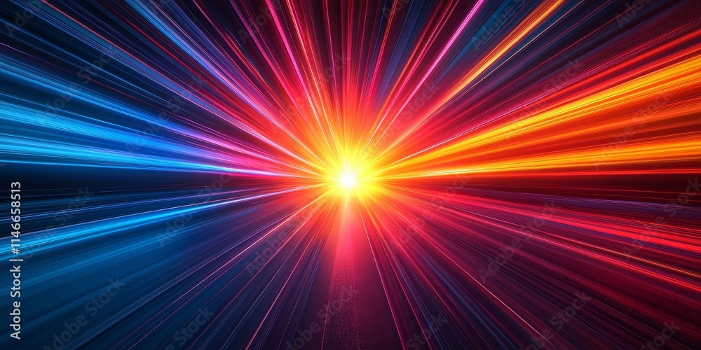 Fototapeta premium Dynamic Starburst Composition with Radiating Lines in Bold Gradients or Metallic Hues, Set Against a Dark Backdrop to Enhance Energy and Contrast
