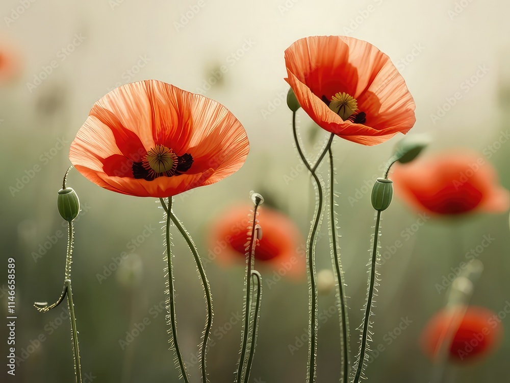 Fototapeta premium flowers on transparent background, red poppy flower, poppy flowers in field, flowers