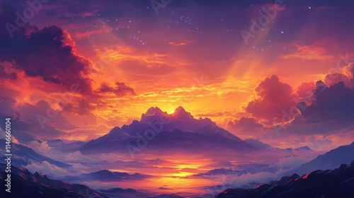 majestic sunset over mountain range
