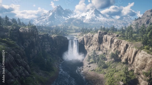 majestic waterfall in mountain valley