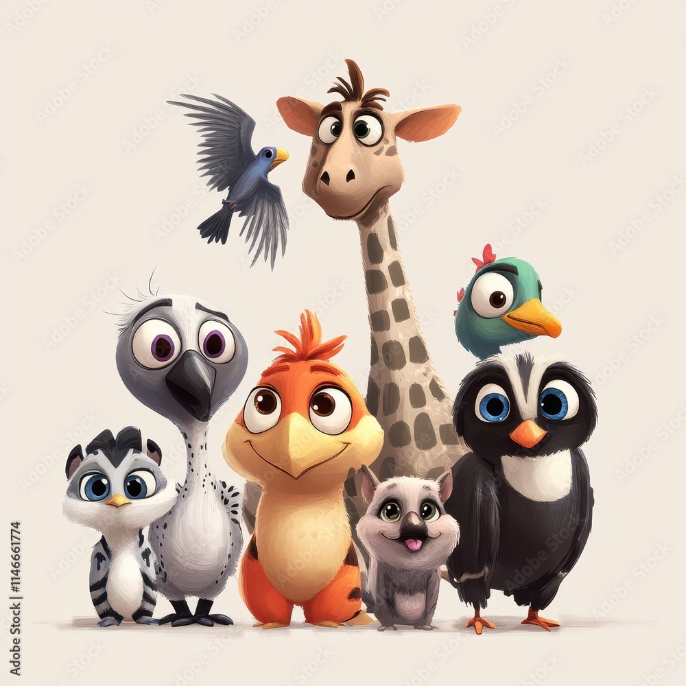 Adorable Cartoon Animals Grouped Together In A Friendly Pose Adorable Cartoon Animals Grouped Together In A Friendly Pose
