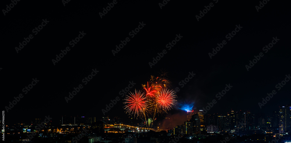 The blurred background of fireworks (light trails) is beautiful at night, seen in the New Year holidays, Christmas events, for tourists to take pictures during public travel. The blurred background of fireworks (light trails) is beautiful at night, seen in the New Year holidays, Christmas events, for tourists to take pictures during public travel.