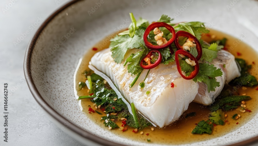 white fish fillet with coriander and chili peppers white fish fillet with coriander and chili peppers