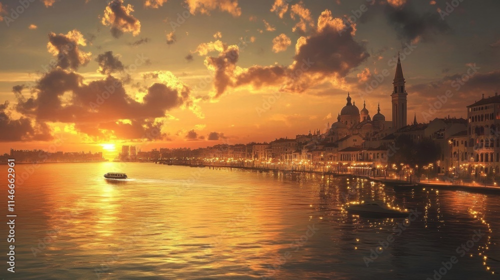 Naklejka premium venice sunset gondola ride