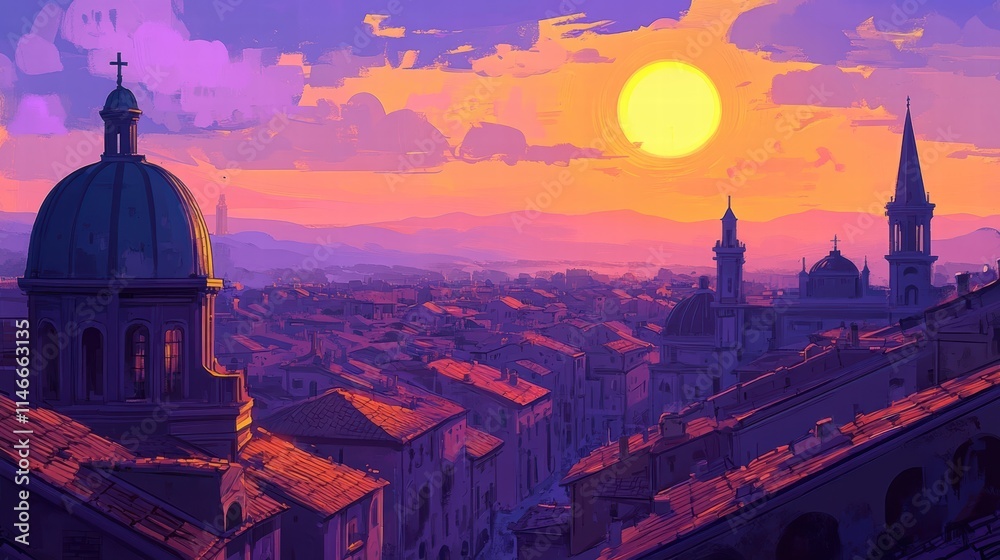 Naklejka premium sunset over italian cityscape