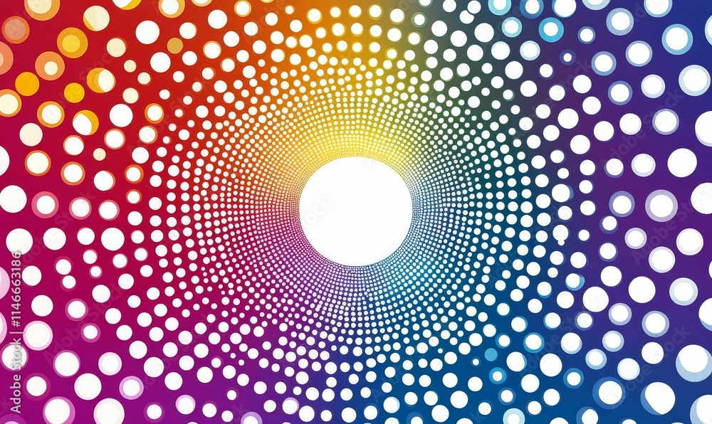 Rainbow swirl of white circles, radiating outwards. Rainbow swirl of white circles, radiating outwards.