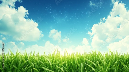 Serene Spring Meadow Under a Starry Sky