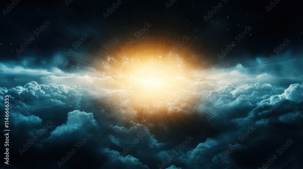 Bright Light Emerging from Dark Clouds, Hope and Inspiration Concept Bright Light Emerging from Dark Clouds, Hope and Inspiration Concept