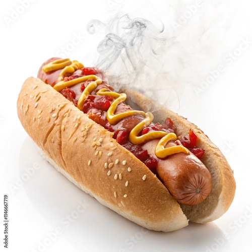 Hot dog on a white background is ideal for any culinary or menu design.