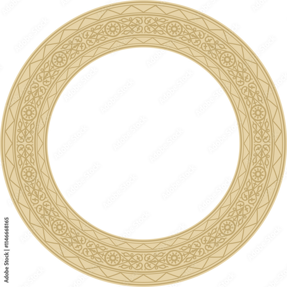 Vector gold round Yakut ornament. Endless circle, border, frame of the northern peoples of the Far East. Vector gold round Yakut ornament. Endless circle, border, frame of the northern peoples of the Far East.