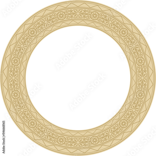 Vector gold round Yakut ornament. Endless circle, border, frame of the northern peoples of the Far East.