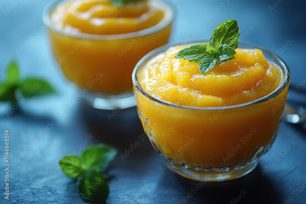 Delicious mango pudding home kitchen food photography bright setting close-up culinary delight Delicious mango pudding home kitchen food photography bright setting close-up culinary delight