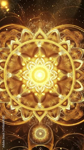 Golden Mandala with Glowing Intricate Patterns andvertical video