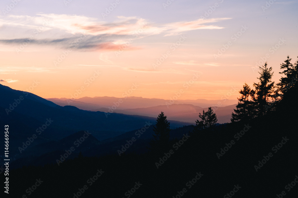 Sonnenuntergang mit Bäumen