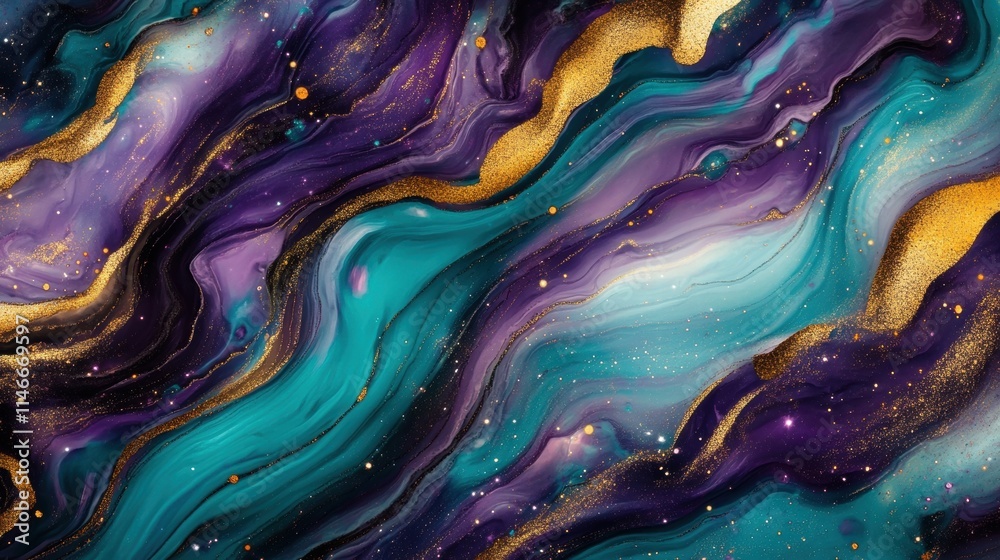 Obraz premium abstract fluid art painting in teal purple and gold