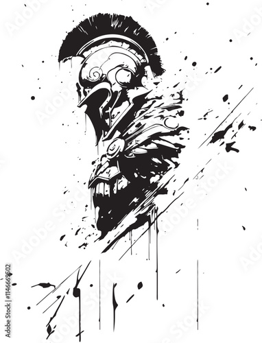 Spartan warrior mask weapons spear and helmet in action Artwork vector editable logo for t-shirt design and multipurpose use in high definition format wallpaper sticker silhouette