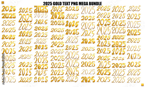 2025 New Year Golden Layer Style Gradient Text Mega Set- Mega Bundle Transparent PNG Typography