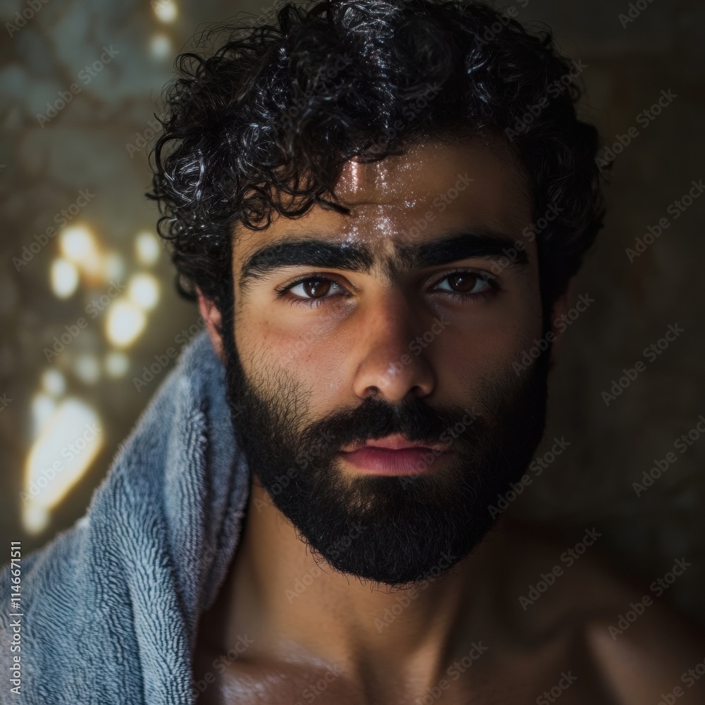 Fototapeta premium Nachdenklicher Mann im Lichtspiel
