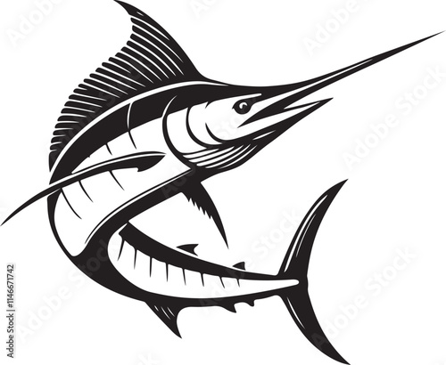 Marlin fish silhouette vector illustration, Marlin fish line art vector design